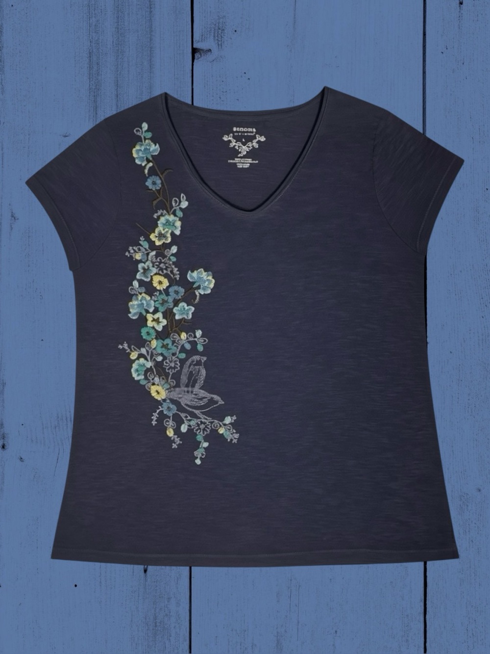 Sonoma Life + Style 100% Cotton Boho Floral Bird Embroidered Comfy Casual Top L
